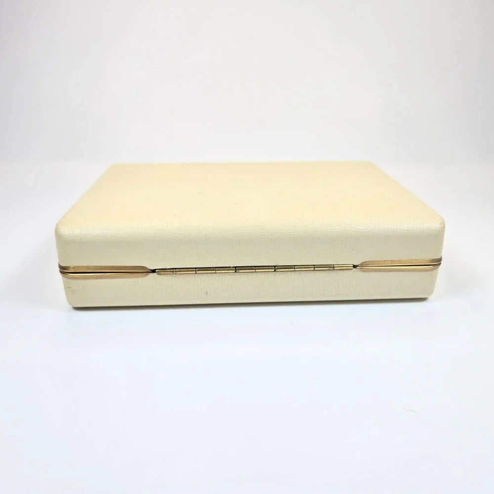 Vintage 6X4 Hard Jewelry Box Storage Travel Carry case Faux Leather Gold Tone
